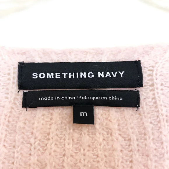 Something Navy Acrylic Nylon Wool Knit Pink V Neck Casual Oversized Sweater M - Picture 3 of 6